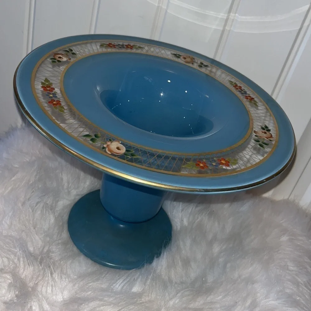 WESTMORLAND (unsigned) beautiful blue floral pedestal vase vintage - Picture 11 of 14